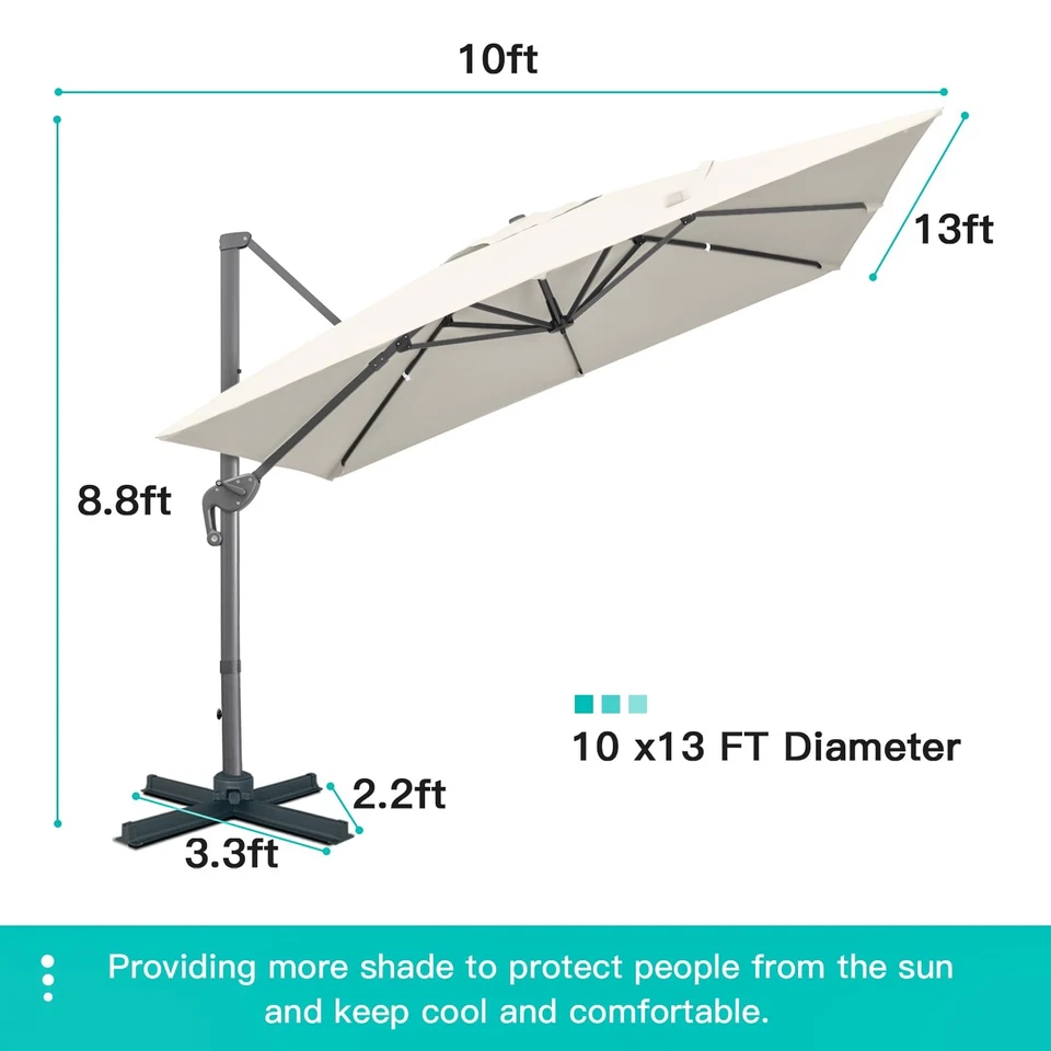 Sunnyglade 10x13 pies cantilever patio sombrilla rectangular inclinación giratoria beige Foto 3 de 4