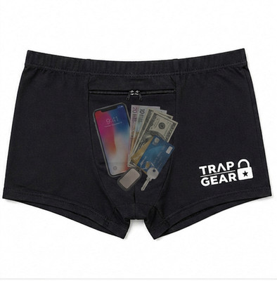Trap Gear Men's Stash Underwear - Hidden Pocket Boxer Briefs for Travel Security
