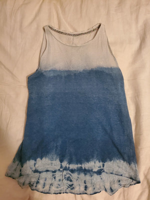Elegant, Breezy 100% Linen Handmade Dyed With Natural Indigo Plant Dye Tank M