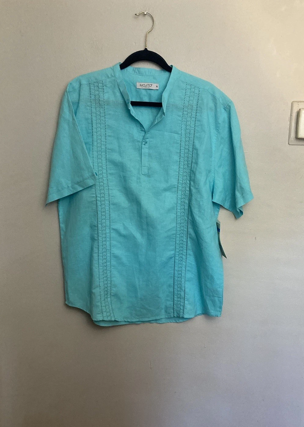 Mojito Collection Mens XL Guayabera Shirt Blue Short Sleeve NWT Linen Blend