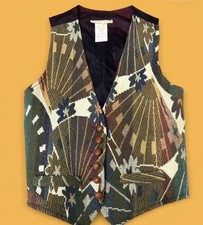 VTG Women's Tapestry Vest Decorative Buttons S Waistcoat Floral Boho Western