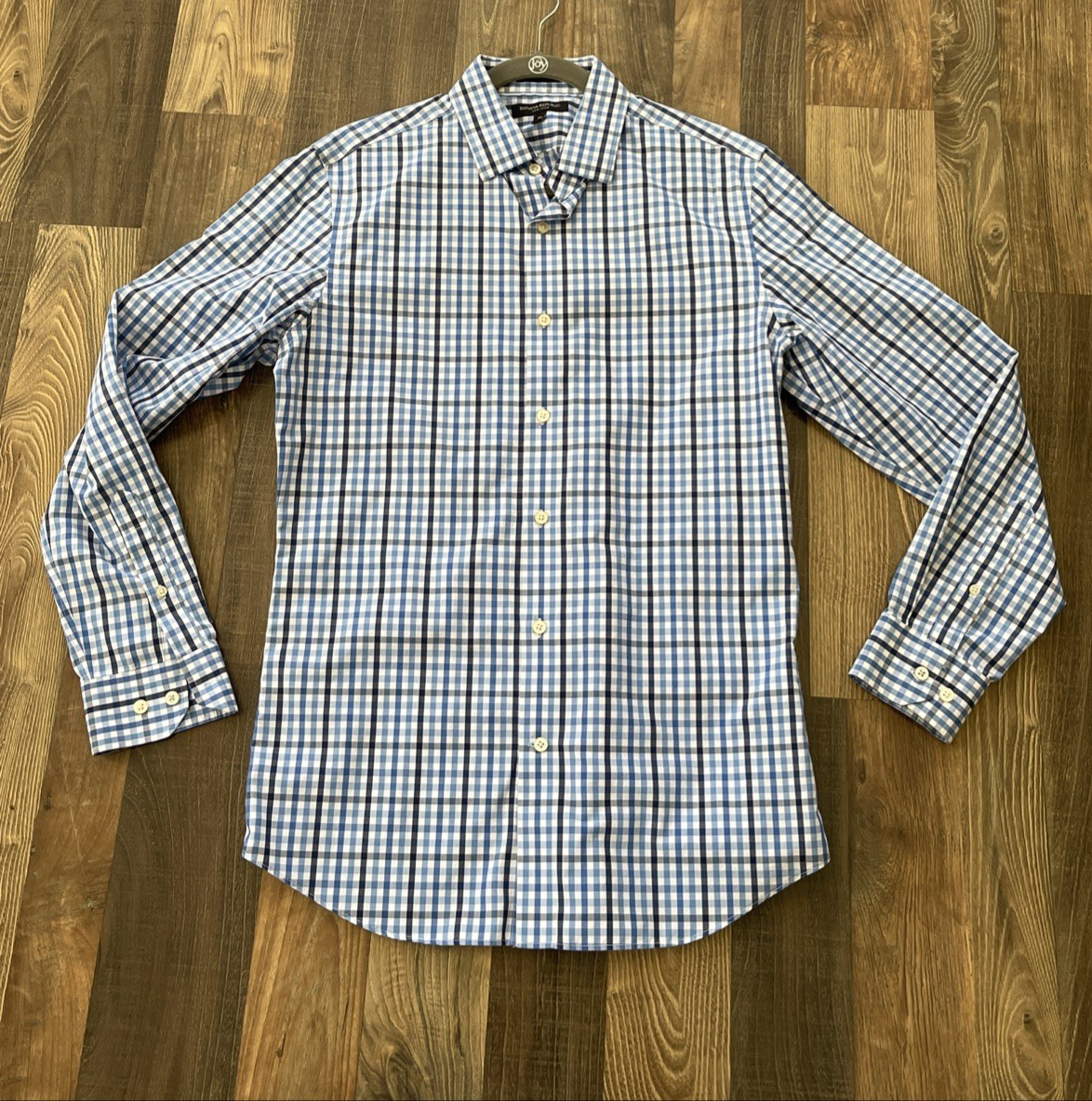 Banana Republic Grant Fit Non-Iron Plaid Shirt Blue White  Men's size M