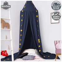 Baldachin Betthimmel Babybett Deko Mit Sternen Moskitonetz Navy Blau FüR Kinder
