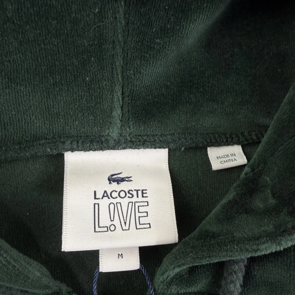 Conjunto de chándal de terciopelo verde Lacoste LIVE con capucha y joggers para hombre logotipo M bordado Foto 4 de 4