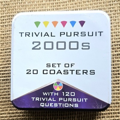 Trivial Pursuit 2000s Set Of 20 Coasters W/ 120 Questions Game In Tin