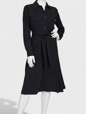 Halston Women's Black Button-Front Flared Fit & Flare Trench Dress Size: 16