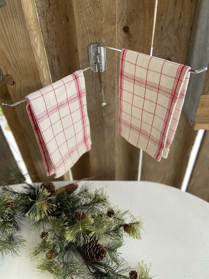 Autoyre 50er Jahre 3 Armig Vintage Metall Handtuchhalter Wandhalterung PLUS zwei Etikett Handtücher ROT - Bild 4 von 4