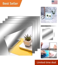 Self-Adhesive Flexible Mirror Sheets – 4 Square Tiles for Stylish Wall Decor