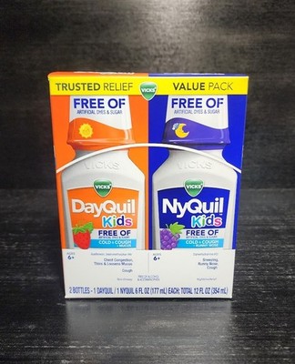 Vicks DayQuil Kids + NyQuil Kids Cold & Cough, Mucus, Runny Nose -Dye Free 8 oz