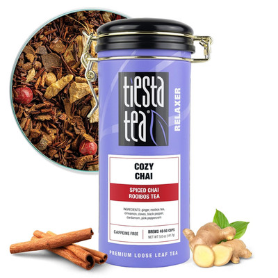 - Cozy Chai, Loose Leaf, Spiced Chai Rooibos Tea, Premium Caffeine-Free Blend, M