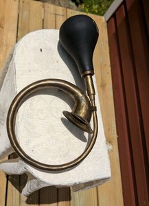 Antique Brass Car Horn Trumpet w #14 Rubber Squeeze Bulb