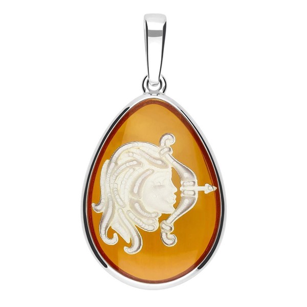 Cavill Bernstein AnhäNger 3,25Ct Tropfen Cabochon 925 Silber Damen-image