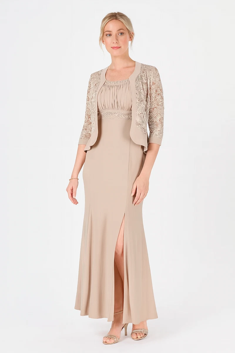green emerald velvet dress ALEX EVENINGS 84122452 WOMEN'S LACE JACKET DRESS main image 1