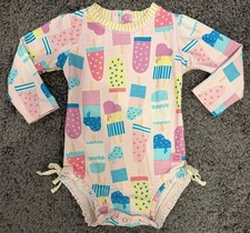 Ruffle Butts Ice Cream Social Rash Guard One Piece Swimsuit UPF50 size 12-18M