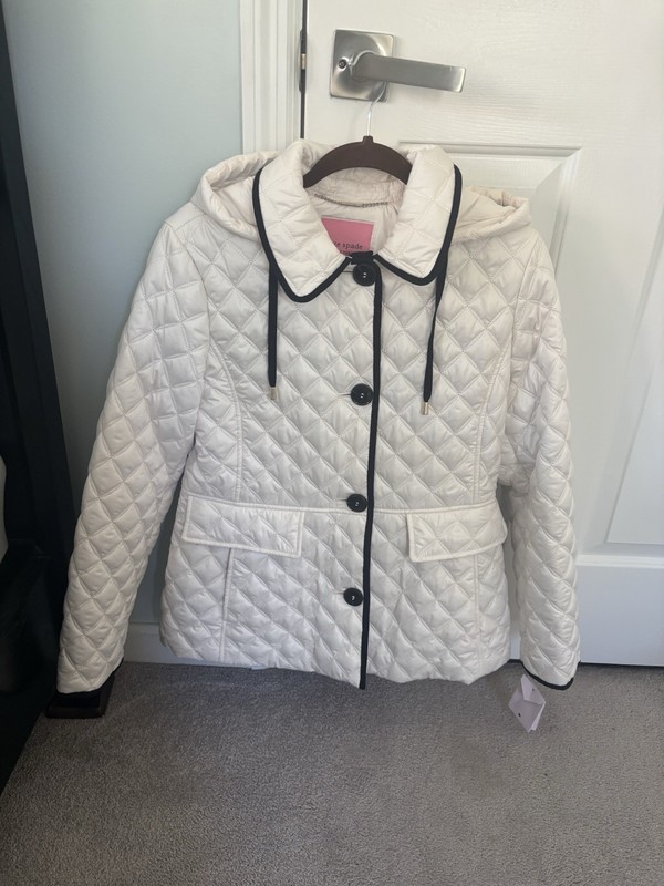 NWT Kate Spade Women's Quilted Hooded Jacket Cream Small