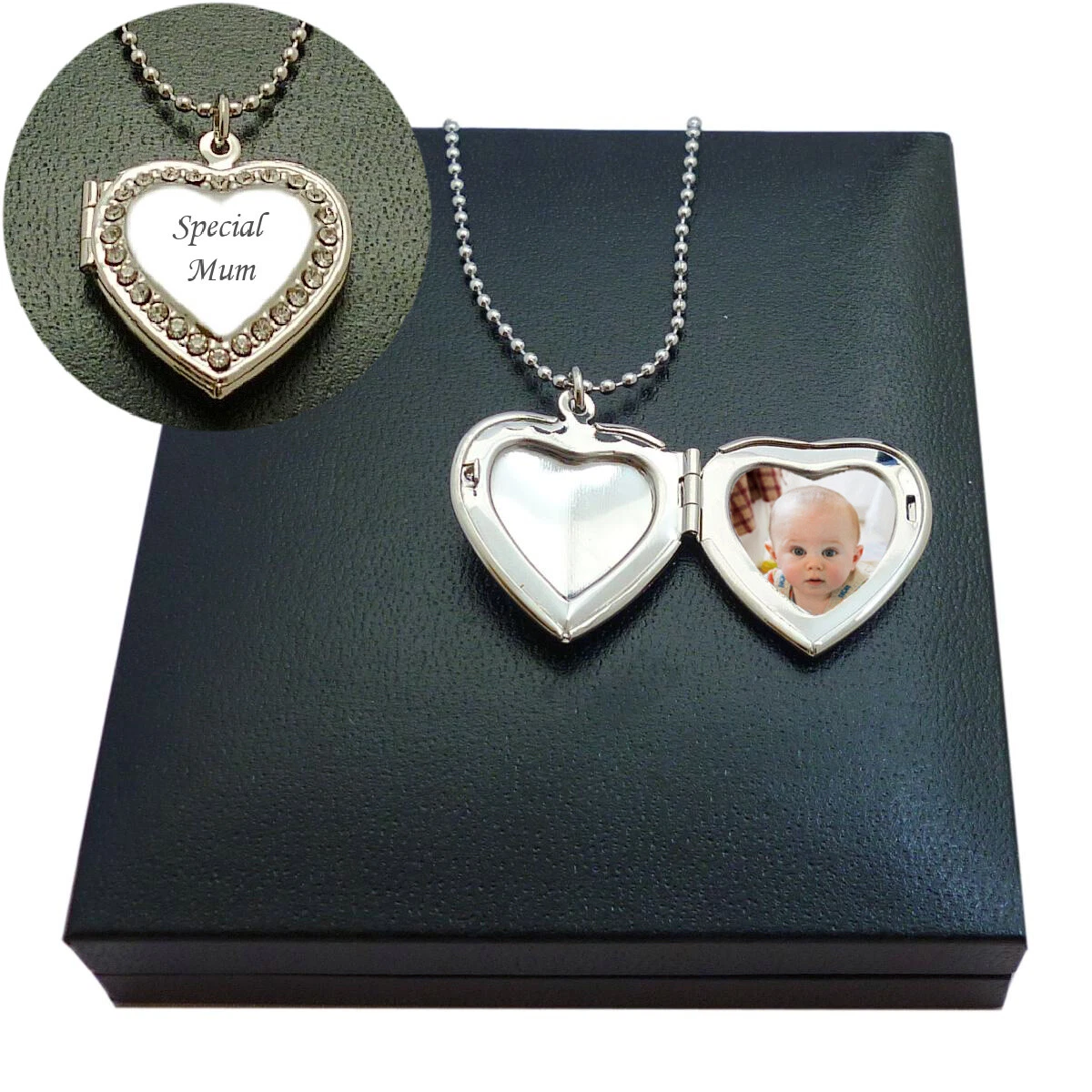 PERSONALISED engraved photo Necklace Heart Angel Wings Locket Gift with  picture | eBay