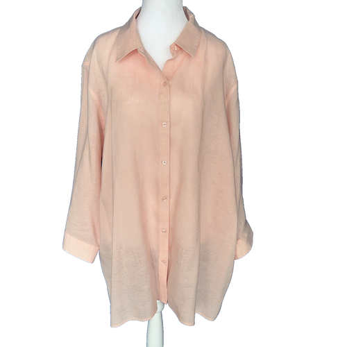 Coldwater Creek 100% Leinen Shirt | Tunika Oberteil m. 3/4 Ärmel. Größe 3X. Pfirsich.