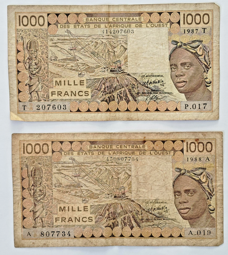 WESTAFRIKA Nr. 2 1000 FRANKEN Banknoten Jahr 1987 und 1988 im Umlauf