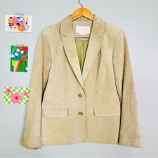 Vintage Margaret Godfrey Leather Jacket Beige 2 Button Women's Size 8