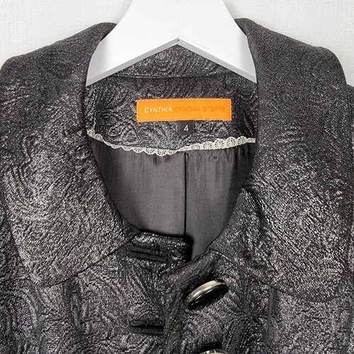 Cynthia Steffe Onyx Silver Damask Rory Gilmore Girls Coat - Size 4 - Picture 4 of 6