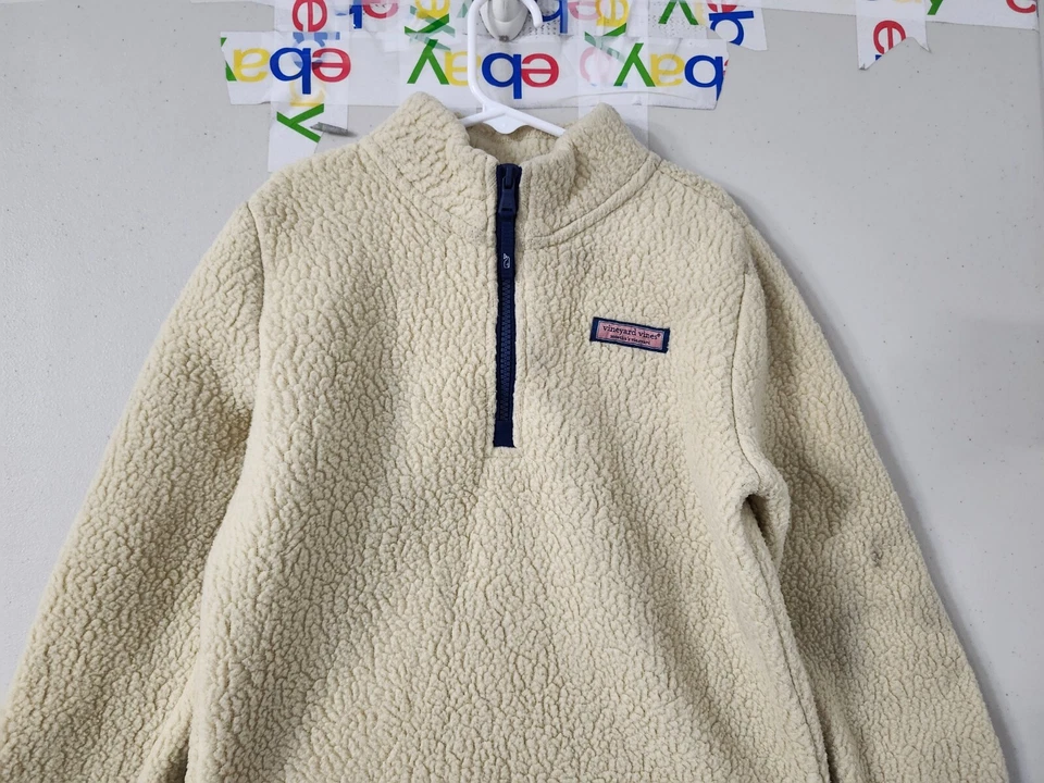 Sudadera Vineyard Vines Niños S Marfil 1/4 Cremallera Sherpa Pullover Polar Acogedora Sólida Foto 3 de 4