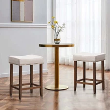 NNECW Set of 2 Saddle Barstools with Backless Nailhead Fabric Seat-White