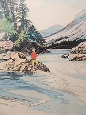 Orig Painting Illustration JL Kraemer Sport Fly Fishing Adventure book magazine