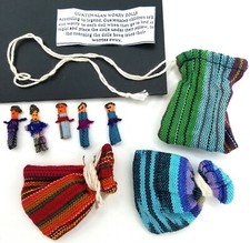12 Worry Doll Pouches 2.5" with Six 1" Guatemalan Worry Dolls in Each Bag
