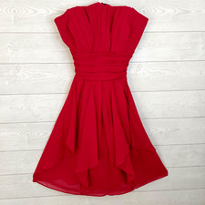 David's Bridal Strapless Dress Size 4 Red Crinkle Chiffon Formal Christmas Prom