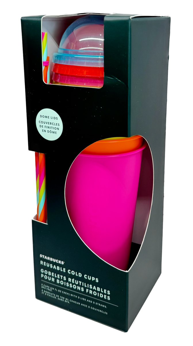Starbucks Summer 2025 Neon Dome Lid Reusable 24oz Cold Cup Set of 5 | eBay