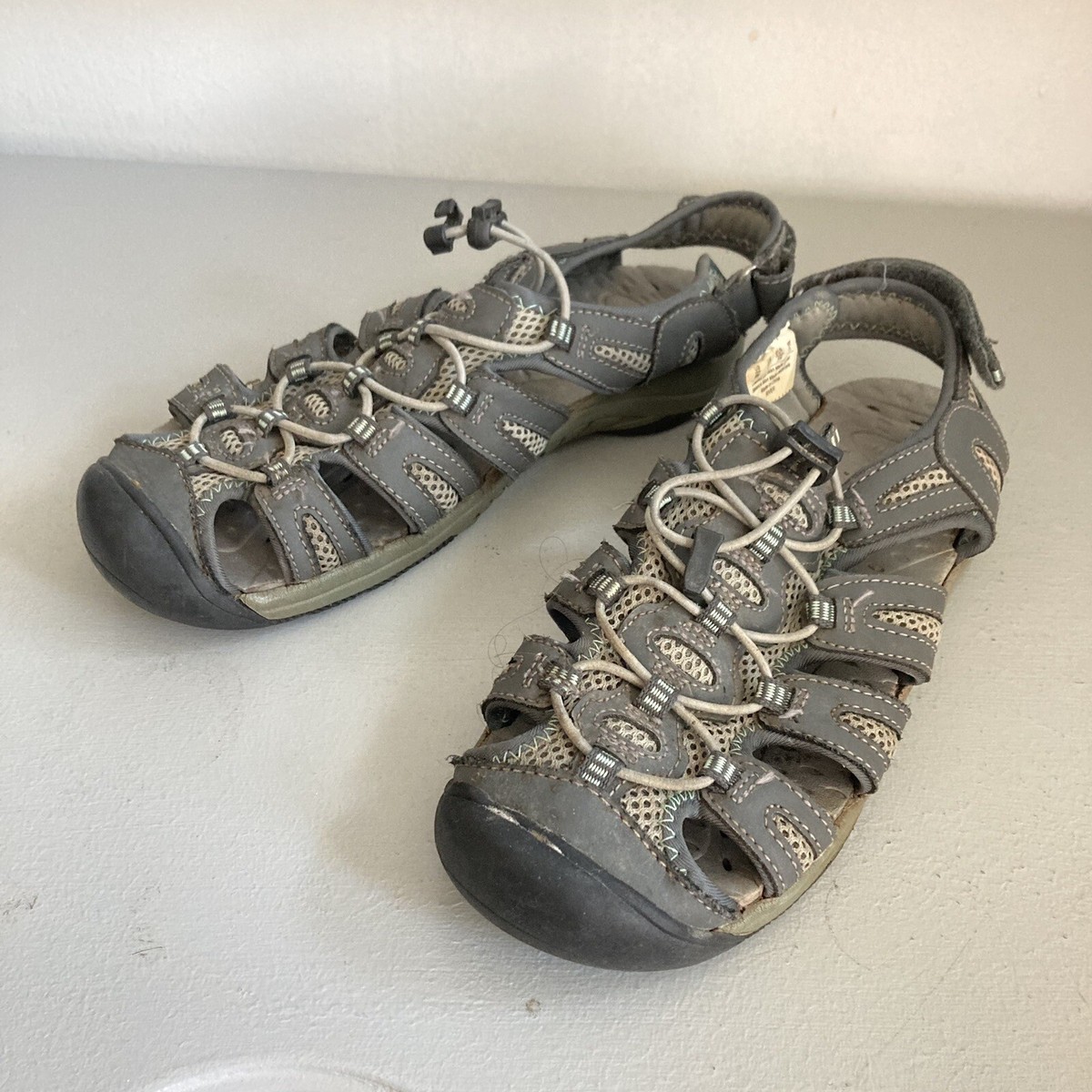 KHOMBU River Active Sport Sandals Leather Comfort Foot Bed Gray Quick Dry  Sz