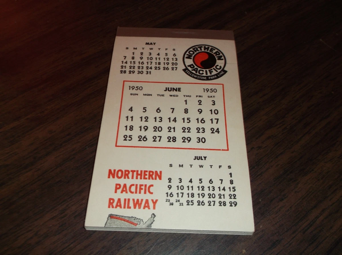 JUNE 1950 NORTHERN PACIFIC PASSENGER TRAIN CALENDAR NOTE PAD | eBay june-1950-northern-pacific-passenger-train-calendar-note-pad-ebay