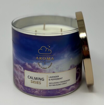 BATH & BODY WORKS CALMING SKIES LAVENDER PEPPERMINT CANDLE 3 WICK