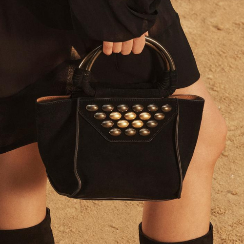 ZARA BNWT 2025. BLACK SPLIT SUEDE MINI CITY BAG STUDS. 6698/510/800 - Picture 3 of 7