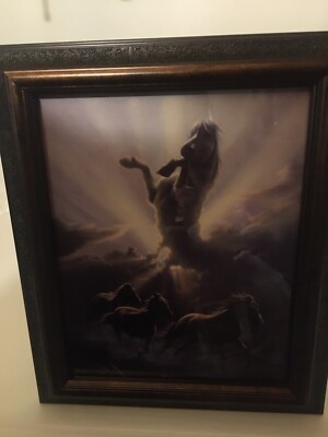 Vintage Wild Spirit Jim Warren Matted Framed 10x12 Art Print Horses Rare Estate