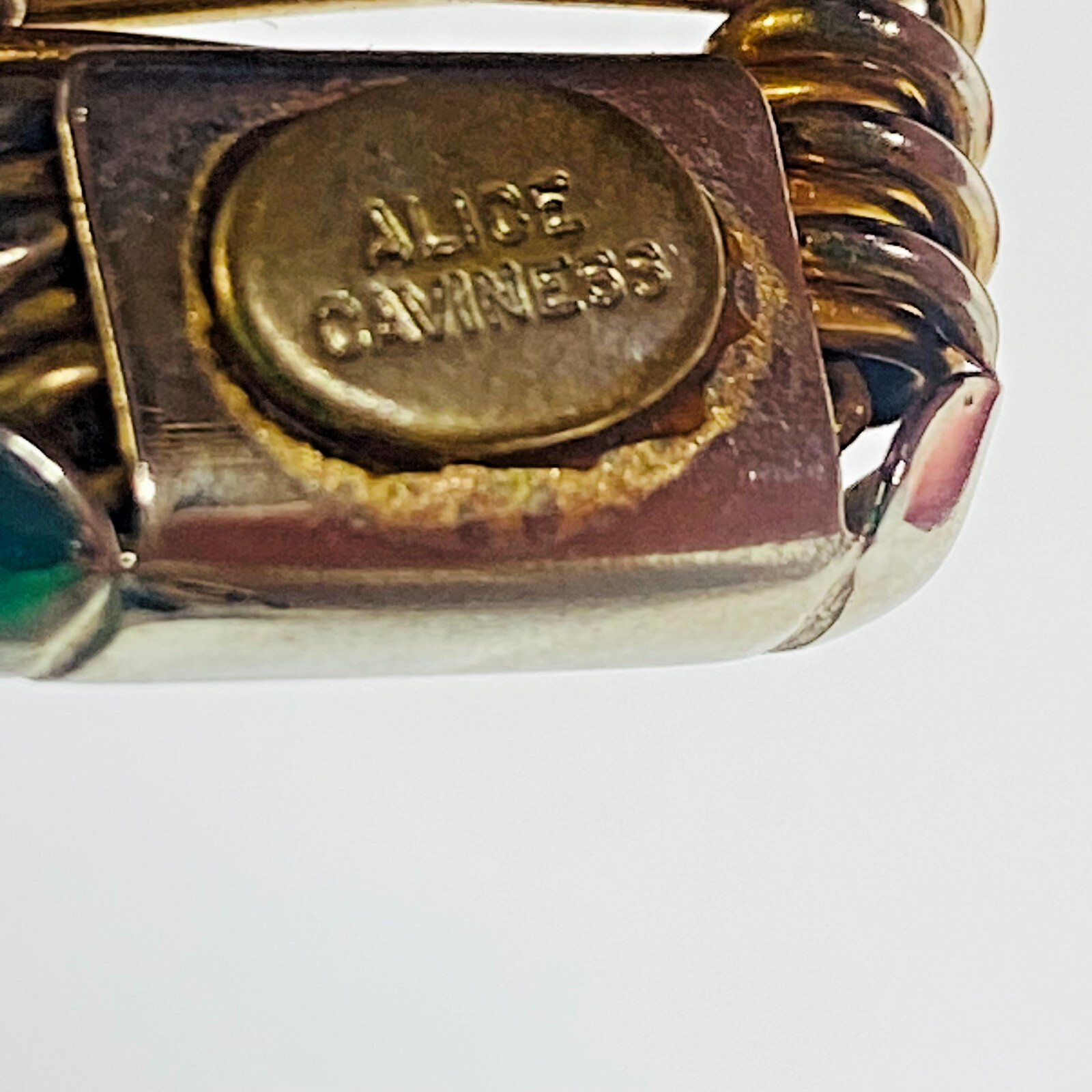 Vintage Signed Alice Caviness Gold Tone Wire Filigree Mesh Leaf Bracelet RARE