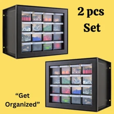 16-Drawer Hardware Organizer Cabinet Small Parts Storage Tool Box (2 Pack)