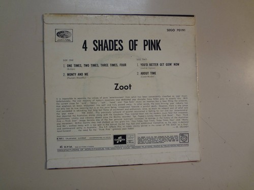 ZOOT: (w/Rick Springfield) Four Shades Of Pink-Australia 7" 1969 Columbia EP PCV - Picture 2 of 4