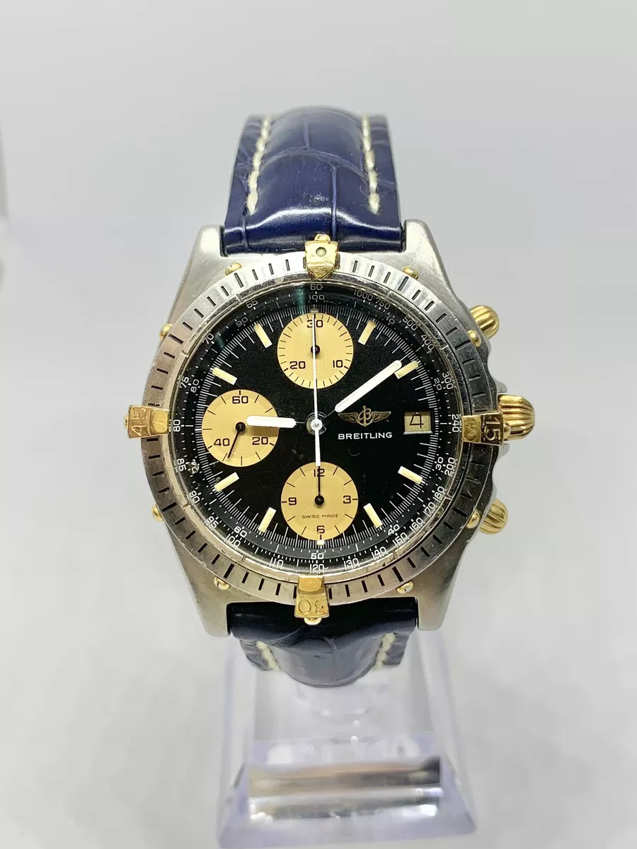 Breitling 81950 Chronomat 39mm Blue Dial SS Steel Gold Leather