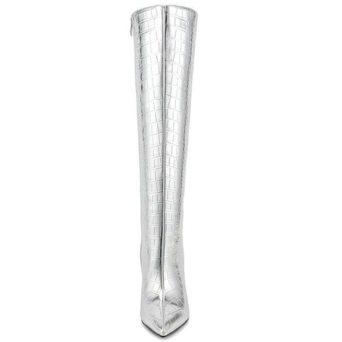Ladies Edgy High Heel Boots with Shark Teeth Design Heel Pointed Toe Silver Boot - Picture 6 of 8