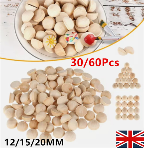 30-60X Half Wood Balls Unfinished Natural Half Ball Split Wood Balls for DIY` - Picture 3 of 26
