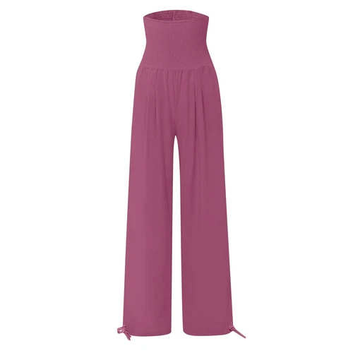 Women Cotton Linen Pants Solid Wide Leg Casual Loose Pants High Waist Trousers - Bild 5 von 36