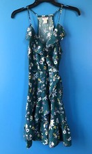 Mossimo Sleeveless Dress Women’s Small Teal Floral Ruffle A Line Zip V Neck