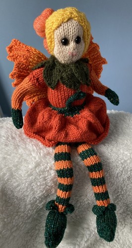 Knitting pattern OOAK Autumn fairy Pumpkin poseable toy 15 inches DK Hal 15