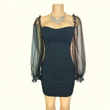 Long Sleeves Black Party Dress L
