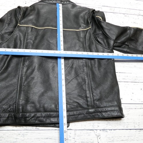 US Motorcycle Gear Leather Jacket Size Medium Black Red Racer Stripe Moto - Picture 11 of 18