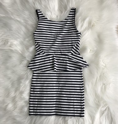 Divided H&M NWOT Ladies Navy Blue/White Sleeveless Peplum Mini Dress; SZ 6.