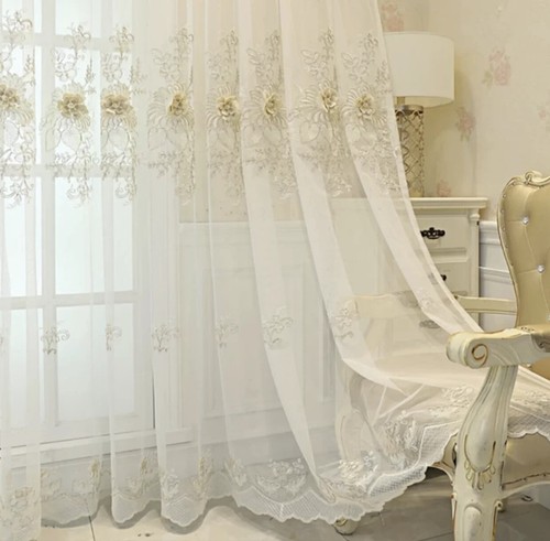Cortinas bordadas de lujo sala dormitorio doble capa hilo oscurecido tul - Imagen 14 de 26