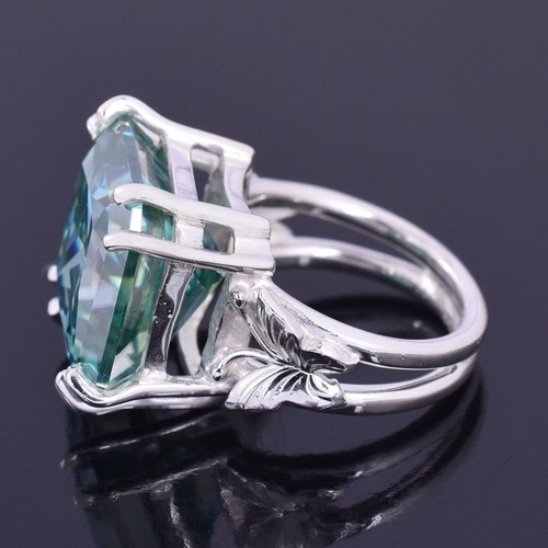 HUGE & RARE 24.40 Ct Radiant Cut Blue Diamond Ring In 925 Silver Certified - Picture 7 of 10