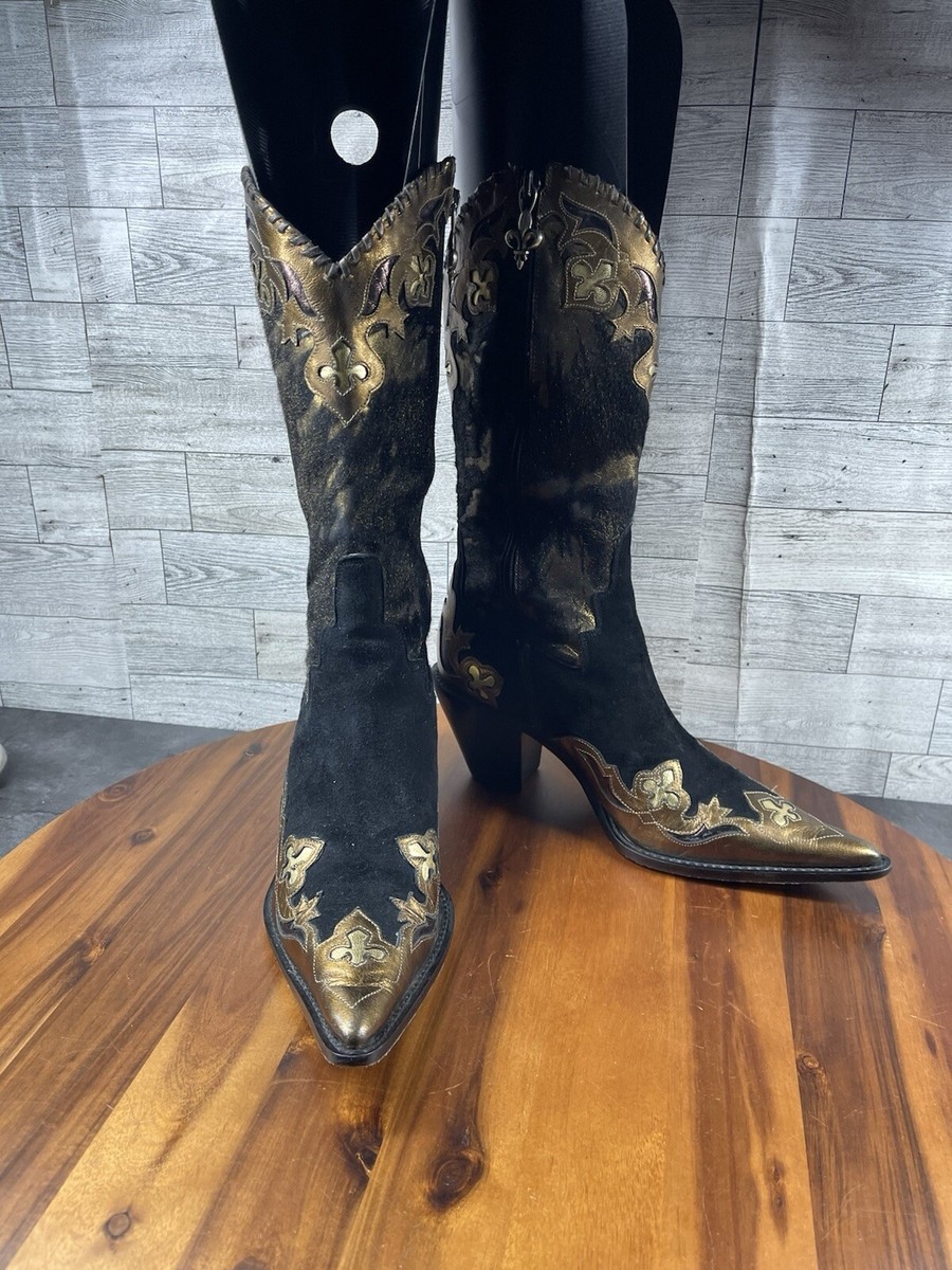 Donald Pliner Western Couture Boots Women M Shoes Gold Leather Metallic  Hair